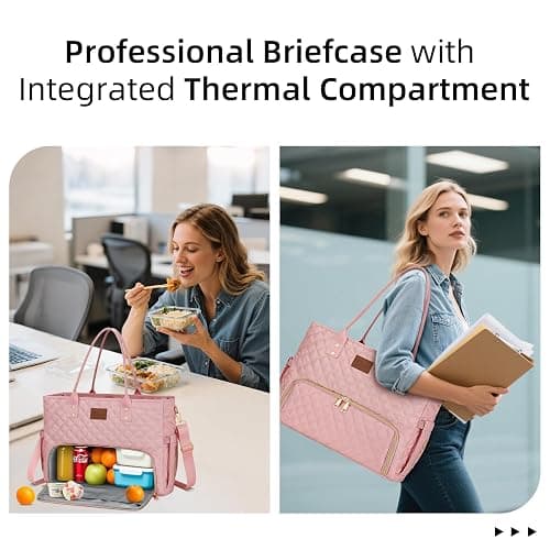 KKXIU Lunch Tote Bag for Teacher & Nurse, 15.6 Inch Laptop Tote with Insulated Lunch Box Pocket for Women thumbnail 2