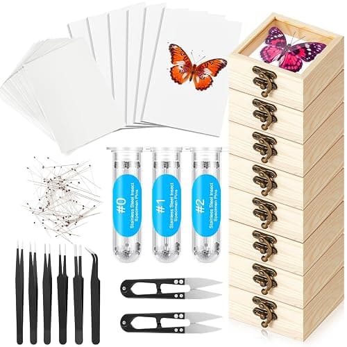 Spiareal 55 Pcs Insect Specimen Tools Kit Include 3.54 x 3.54 x 1.77 in 8 Pcs Display Case Box 6 Foam Pinning Board 3 Tubes Pins 6 Tweezers Butterfly Insect Pinning Kit Entomology Collection Supplies - Image 1