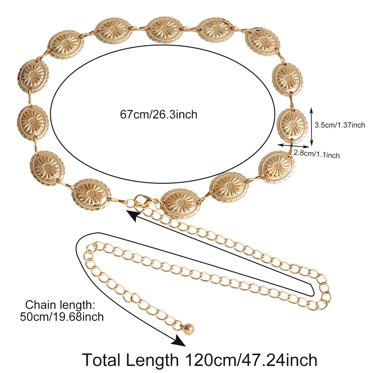 Western Metal Concho Belt,Cowgirl Concho Chain,Adjustable Waist Chain for Women,Suitable for Dresses,Jeans,Costumes thumbnail 4