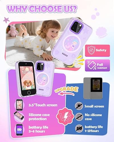 Dylanto Kids Camera ,3.5'' Touchscreen Phone for Kids Learning Play Toys for 3-9 Years Old Girls with Dual Camera,Video Players,Game,Christmas Birthday Gifts for Girls Age 3 4 5 6 7 8 9 -Purple thumbnail 6