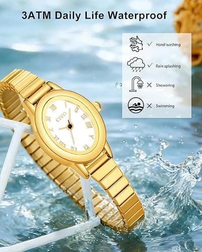CIVO Vintage Armbanduhr Damen Kleine: Oval Gehäuse Römisches Zifferblatt Analoge mit Elastisches Armband - Zarte Gold Silber Damenuhr Geschenke zum Jahrestag Valentinstag thumbnail 6