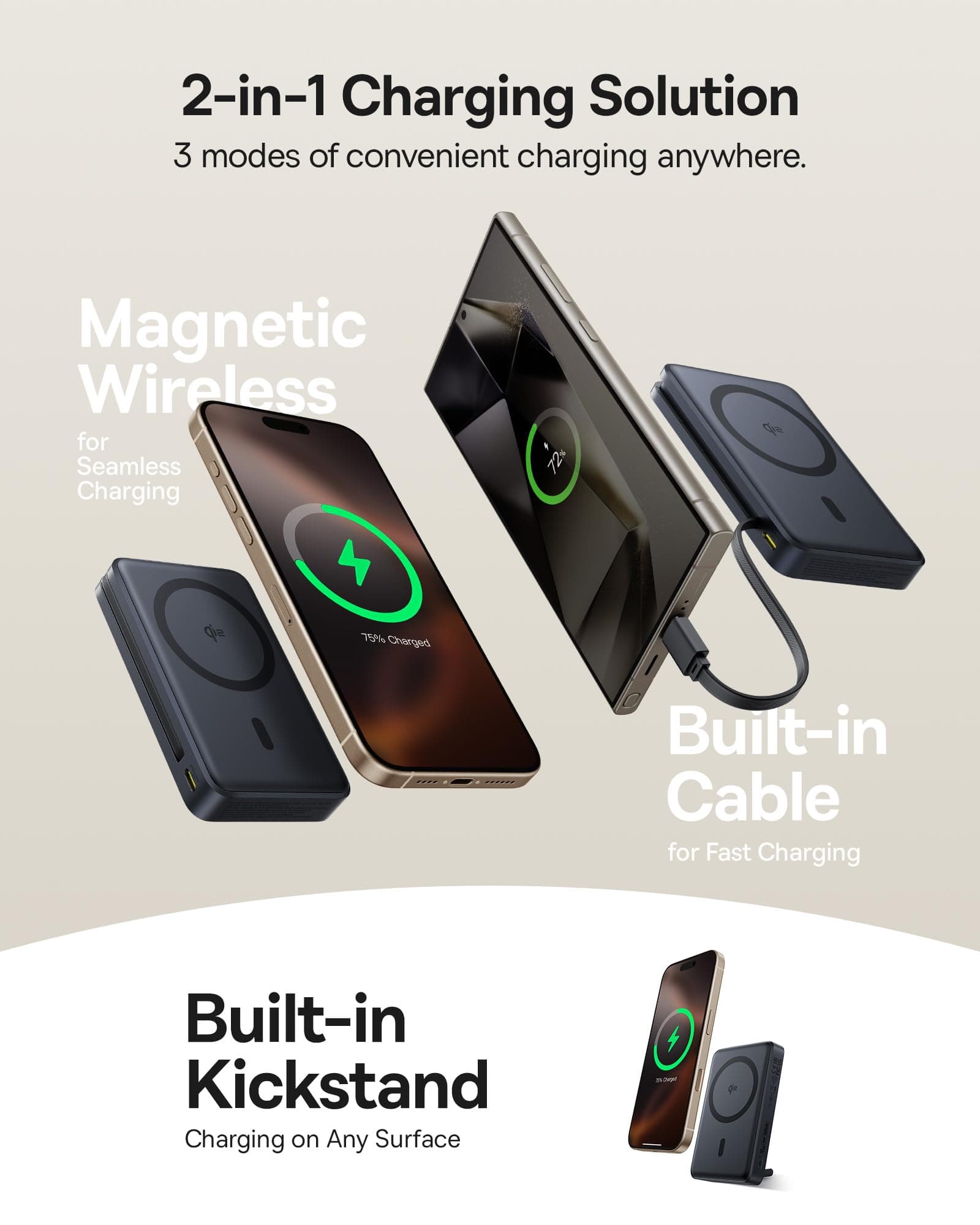 Baseus Nomos Qi2 Magsafe Powerbank, 15W Magnetic Powerbank for iPhone 16/15/14/13, External Battery 45W USB-C Fast Charging, 10000mAh Powerbank Foldable with Display, Small But Strong, Black thumbnail 3