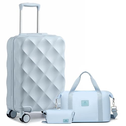 Somago Luggage Sets 20in Carry on Suitcase with TSA Lock YKK Zipper Spinner Wheels ABS Hardside Luggage 3 Piece Weekender Bags Travel Set, Light Blue - Image 1
