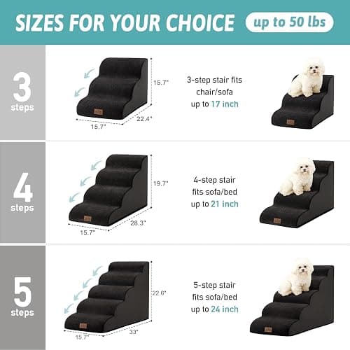 COZY KISS Dog Stairs for Small Dogs 15.7" H, Curved Dog Step for Puppy, Older Cat, Medium Pet Ramp for Sofa, Couch or Chair, Ladder with High Density Foam, 3 Step, 15.7x22.4x15.7 inch, Black thumbnail 2
