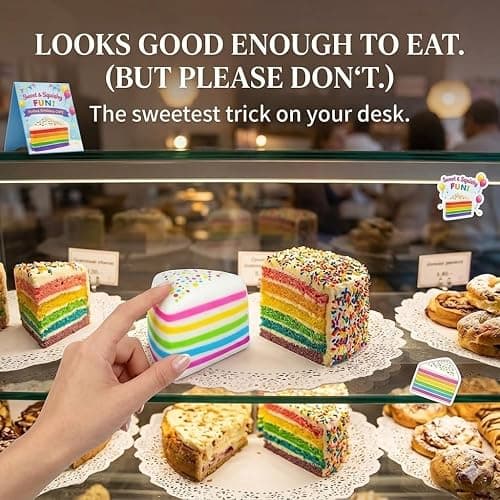 Jumbo Cake Squishy, Jumbo Rainbow Cake Squishy, Cute Stress Relief Simulation Slow Rising Cakes Squishies, Soft Squeeze Ball Birthday Gift (Rainbow) thumbnail 2