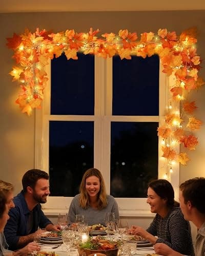Luditek Fall Decor 3-Pack Fall Leaf Garland with Lights, Total 24.6ft 60 LED Halloween String Lights, Thanksgiving Decorations for Home Holiday Autumn Indoor Friendsgiving Gift thumbnail 2
