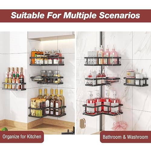 Youvip Shower Caddy Corner with Soap Holder, No Drilling Shower Shelves-Rustproof, Adhesive Shower Organizer Corner for Dorm. Black, 4-Pack thumbnail 7