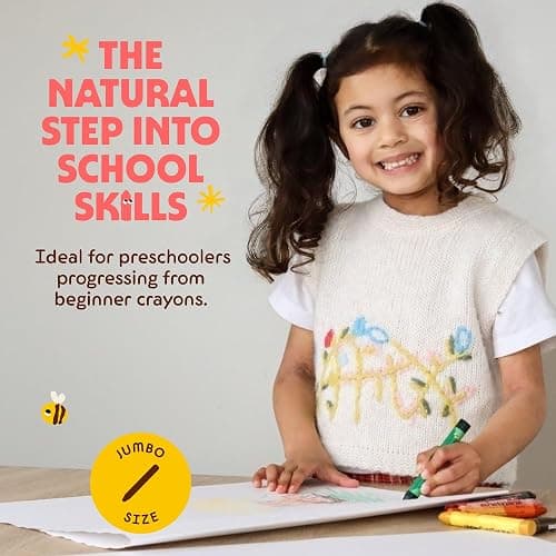Honeysticks Jumbo Crayons (16 Pack) - Non Toxic Crayons, 100% Pure Beeswax | Natural Beeswax and Food Grade Colors, Large Size - Easy to Hold and Use, Preschool Art Supplies for Toddlers, Kids 3-5, 4-9 thumbnail 3