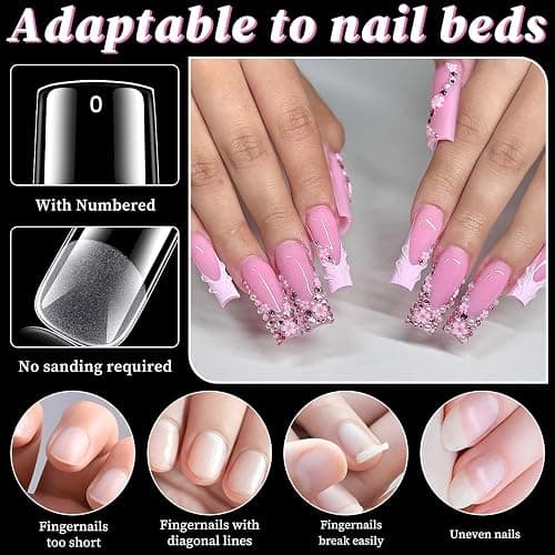 300pc Long Square Nail Tips Square Fake Nails Tips Long Acrylic Nails Tips Clear Press on Nails Soft Gel Nail Tips Full Cover False Nails Artificial Fingernail for Gel Nail Extensions thumbnail 3
