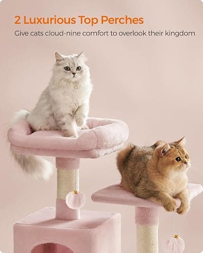 Feandrea Cat Tree, 59.5-Inch Tall Cat Tower, Plush Multi-Level Condo with 5 Scratching Posts, 2 Perches, 2 Caves, Hammock, 2 Pompoms, Jelly Pink UPCT192P01 thumbnail 3