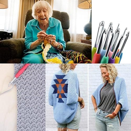 14 Sizes Crochet Hooks Set Crochet Kit for Beginners Adults Knitting Accessories Tools with Case Aluminum Crochet Needles 2.0mm-10.0mm Ergonomic Grip for Arthritic Hands Gift thumbnail 3