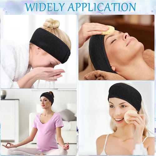 Hoteam 30 Pack Spa Headband Facial Esthetician Hair Wrap for Women Adjustable Makeup Sports Shower Stretch Towel with Tape(Black) - Black thumbnail 7