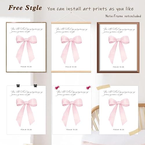 BONETAT Pink Bow Room decor Bible Verses Wall art Posters, Coquette Room Decor and Pink Room Decor For Teen Girls, 8x10 inch girl bathroom decor aesthetic poster with gift box packaging Set of 4 pcs- A02 thumbnail 3