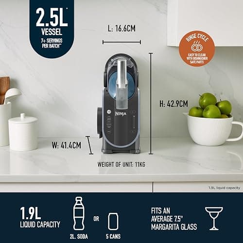 Ninja SLUSHi Frozen Drinks Maker, Create Slush, Frozen Cocktails, Frappé, Milkshakes & Frozen Juice, No Ice or Preperation Needed, WhisperChill Technology, 1.9l Capacity, Blue & Grey FS301UK thumbnail 2