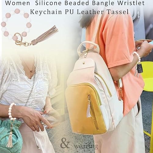BIHRTC Key Ring Bracelet Car Keychain Holder Wristlet Silicone Women Beaded Bangle Chains thumbnail 6