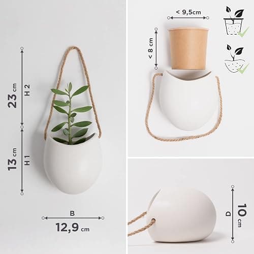 Kazai. Vasi da Parete -Ellie- | Vasi da Appendere al Muro | 3 Pezzi | Decorazione Murale per Interni, Balcone e Giardino | Bianco (opaco) thumbnail 3