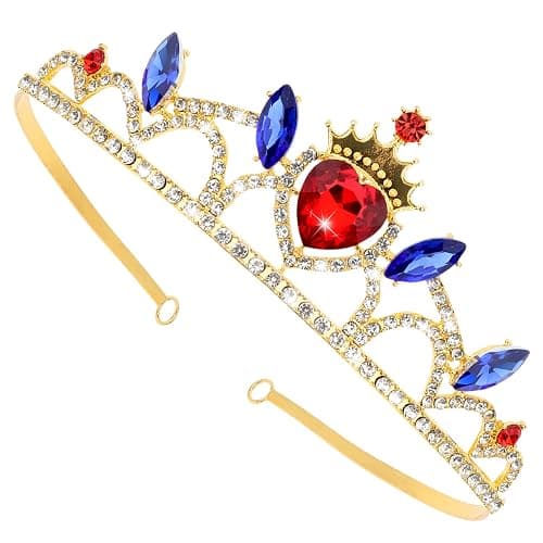 Princess Crown Red Blue Crystal Heart Crown Queen of Hearts Evie Costume Halloween Cosplay Party Tiara Accessories Birthday Tiara thumbnail 6