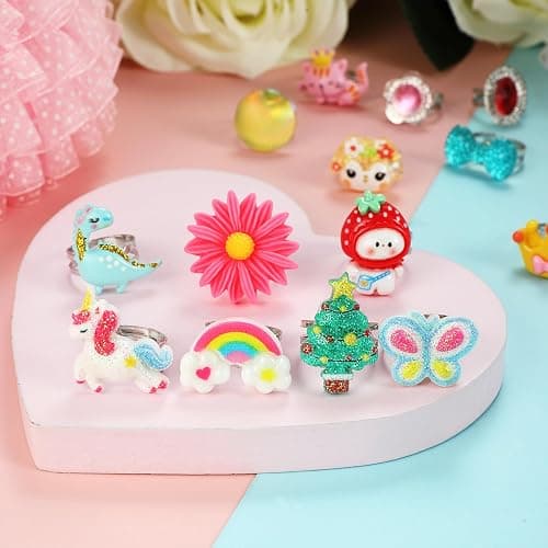PinkSheep Little Girl Jewel Rings in Box, Adjustable, No Duplication, Girl Pretend Play and Dress Up Rings (24 Lovely Ring) thumbnail 5