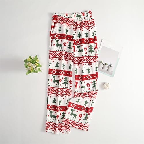 Christmas Pajama Pants for Women Fleece Elastic Waist Wide Leg Lounge Pants | Soft,Cotton Blend,Christmas Print,Sleep Pants,Warm,Winter,Relaxed Fit,Christmas,Lounge Pajama Outfits with Pockets thumbnail 3