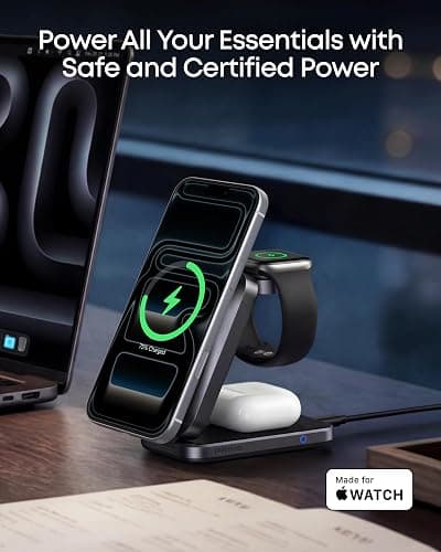 Anker Prime 3-in-1 Wireless Charging Station, MagSafe Charger Stand Compatible, Qi2.2 25W Certified Palm-Sized Foldable Charger for iPhone 17/16, Apple Watch, AirPods (Non-Battery, Adapter Included) thumbnail 7