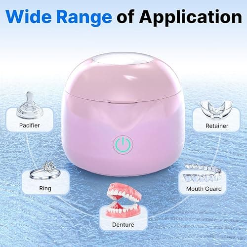 CXRUY Ultrasonic Retainer Cleaner - UV Dental Cleaning Pod Night Guard Cleaner for Dentures, Aligner, Braces, Toothbrush Heads, Jewelry (Pink) thumbnail 7