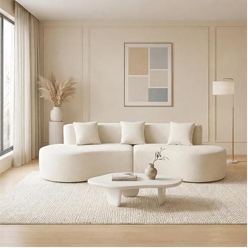 IKAYAA Curved Sofas for Living Room, Modern Boneless Curved Couch Half Moon, No Assembly Couch, White Couch, Round Couch, 4 Seat Curved Sectional Sofa, No Assembly Required, Cream White thumbnail 4