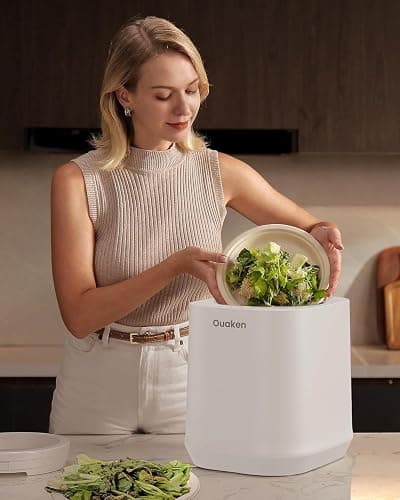 Ouaken 4L Electric Composter for Kitchen, Smart Countertop Compost Bin, Odorless | Low Noise | Auto-Cleaning | Turn Food Waste into Fertilizer, Indoor Food Waste Compost Machine, White thumbnail 2