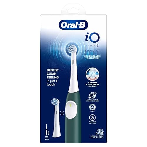 Oral-B Rechargeable Electric Toothbrush, iO2 Starter Kit, 3 Cleaning Modes, Automatic Pressure Sensor to Protect Gums, 2 Brush Heads, Forest Green thumbnail 13
