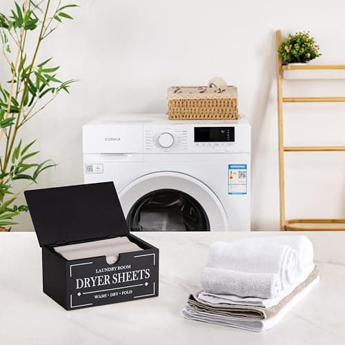 HouseJoy Dryer Sheet Holder-Black Dryer Sheet Container with Lid,Wooden Laundry Room Organization and Storage,Rustic Farmhouse Dryer Sheet Dispenser for Laundry Room Decor,Fabric Softener Containers thumbnail 2