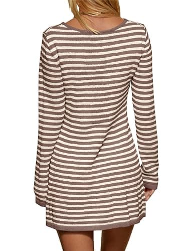 Saodimallsu Womens Striped Pullover Sweater Crew Neck Fall Long Sleeve Trendy Casual Ribbed Knit Tunic Mini Dress thumbnail 4