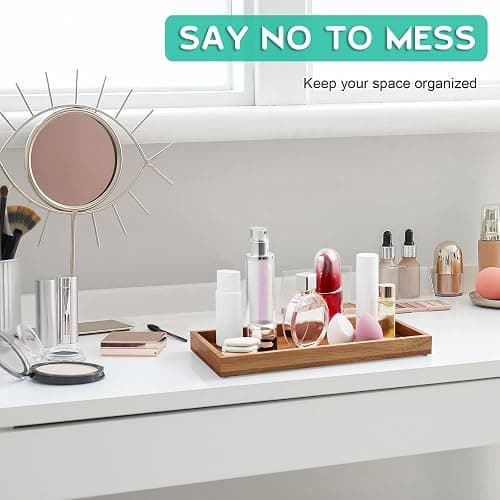 ALELION 13" Bathroom Vanity Tray for Counter - Acacia Wood Decorative Tray for Toilet Tank Makeup Perfume Jewelry Catchall Coffee Table - Wooden Kitchen Countertop Organizer for Soap Dispenser thumbnail 4