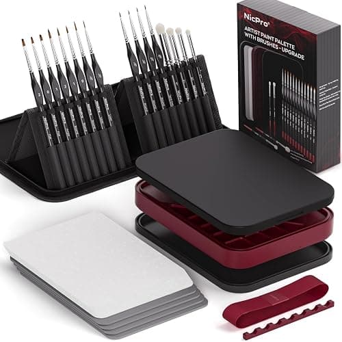 Nicpro Professional Miniature Painting Kit, Stay Wet Palette & 16PCS Detail Paint Brushes Drybrush with Nylon Bag, 100PCS Pallet Paper, 4PCS Sponge, Mixing Paint Saver Palette for Miniature Model - Image 1