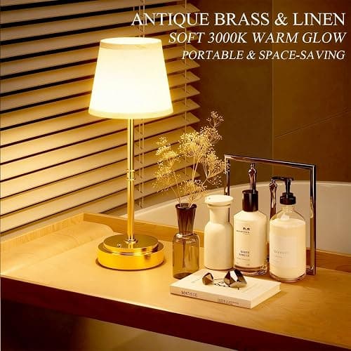 Litluzecozy Cordless Table Lamp - 7500mAh Longest Lasting Battery Operated Lamp, 1 Pack Antique Brass Aesthetic Cozy Rechargeable Desk Lamp for Kitchen Counter, Dining Room & Restaurant Centerpiece thumbnail 8