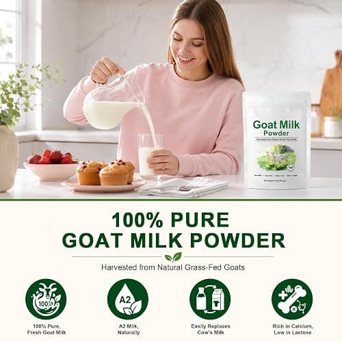 Goat Milk Powder 0.5 lb (220 g) | Harvested from Natural Grass-Fed Goats | Rich in Calcium & Protein | Smooth, Creamy & Delicious Taste | Non-GMO, Gluten-Free thumbnail 3