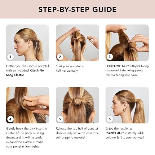 Kitsch PONYFULL Hair Volumizer Tool - Adds Lift and Style To Your Ponytail | Hair Bun Maker for Women | Ponytail Volumizer, Includes 3 No Snag Elastic Ties | Ideal Gifts for Women - (Blonde) thumbnail 4