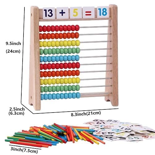 Cltoyvers Wooden Abacus for Kids - 100 Counting Sticks and Number Toys Cards 1-100, Educational Math Games for Preschool and Elementary School 1st 2nd Grade thumbnail 3