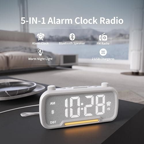 Alarm Clock Radio with Bluetooth Speaker, FM Radio, High Fidelity Sound, Bedside Clock with 2 Charging Ports, Adjustable Dimmer & Volume, Night Light, Auto-off Timer, Ideal for Bedroom and Home Office thumbnail 2