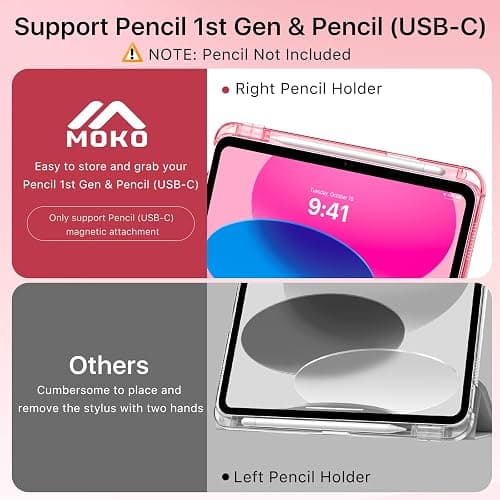 MoKo Hülle für iPad (A16) 11. Generation 11 Zoll 2025, iPad 10. Gener ation 10,9 Zoll 2022 mit Stifthalter, Schlank Leicht Trifold Schutzhülle mit Hart PC Transluzenter Rückseite, Wassermelone Rosa thumbnail 6