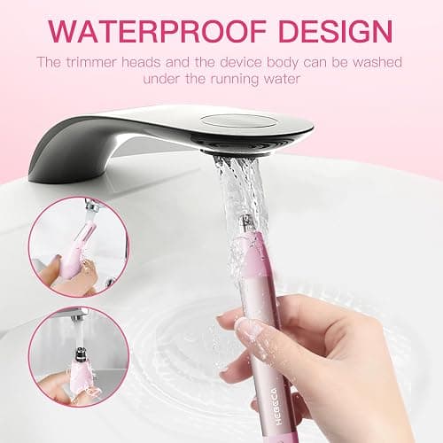 HEBECA Nose Hair Trimmer for Women 3in1 Facial Hair Removal Trimmer - Metal Body, Rechargeable, Waterproof, Portable - Nose, Ear, Eyebrow, Peach-Fuzz, Lips, Chin (Pink) thumbnail 5