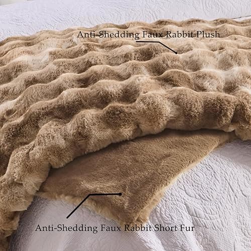 BENVWE Fluffy Faux Fur Throw Blanket for Couch - Soft, Plush, Thick, Cozy, Fuzzy Luxury Minky Bubble Blanket for Home Living Room Decor, Gifts for Women, Tie-dye Brown, 51" x 63", 1100GSM thumbnail 4