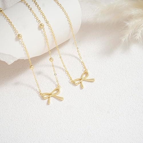Thaivor Stocking Stuffers for Women Dainty Bow Necklace 14K Gold Plated Cute Choker Small Pendant Charm Necklaces Teen Gift Trendy Stuff Personalized Jewelry Christmas Gifts thumbnail 6