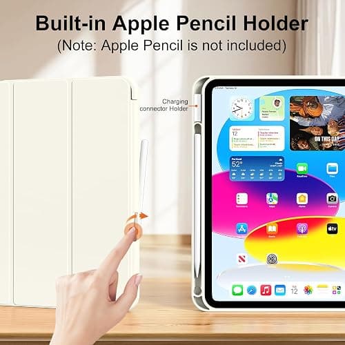 Aoub Case for iPad (A16) 11th Generation 11 Inch 2025, iPad 10th Generation 10.9 inch 2022 with Pencil Holder, Slim Lightweight Trifold Stand Smart Soft TPU Back Cover, Support Touch ID, Cream White thumbnail 3