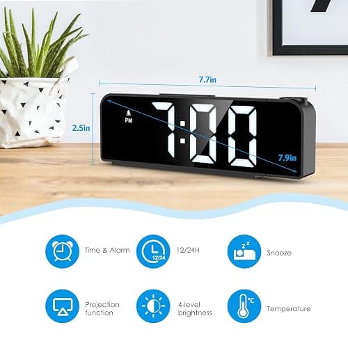 AMIR Projection Alarm Clock for Bedroom Ceiling, LED Clock with 7.9" Large Display,4 Level Brightness, 12/24H, USB Charger, Snooze, Night Mode, Loud Alarm for Kids, Elderly,Heavy Sleepers thumbnail 2