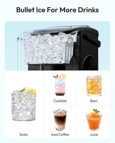 EUHOMY Countertop Ice Maker Machine with Handle, 26lbs in 24Hrs, 9 Ice Cubes Ready in 6 Mins, Auto-Cleaning Portable Ice Maker with Basket and Scoop, for Home/Kitchen/Camping/RV. (Black) thumbnail 5