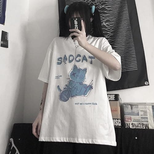 Women's Goth T-Shirt Summer Graphic Harajuku Gothic Creepy Cat Print Novelty Short Sleeve Top thumbnail 7
