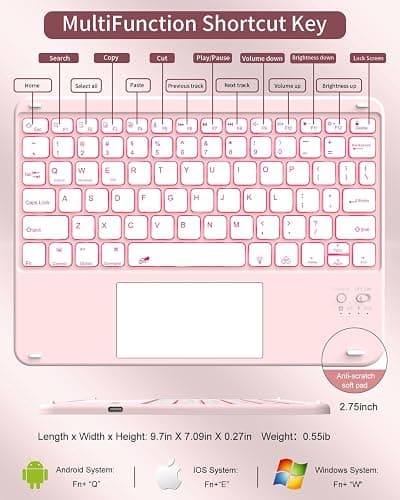 ZKTUYU for iPad (A16) 11th 10th Generation Case with Keyboard, 7-Colors Backlit, Folio Cover with Pencil Holder, Multi-Touch Trackpad, Detachable Keyboard for iPad 11/10.9-inch 2025/2022 (Baby Pink) thumbnail 8