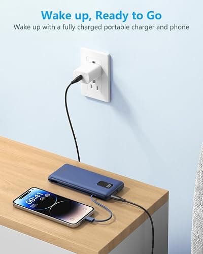 charmast Portable Charger with Built-in Cables and Plug, 10000mAh USB C Power Bank Fast Charging, External Battery Pack Slim, Travel Essentials Compatible with iPhones, Samsung Galaxy, iPad thumbnail 7