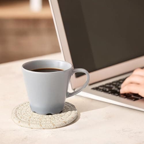 Lazebox Coasters Set of 8 for Drinks, Beer, Coffee, Cotton Woven 4 Colors Absorbent Coaster with Holder, Boho Coasters for Home Decor Tabletop Protection Suitable for Kinds of Cups, Coffee thumbnail 2
