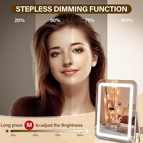 halumao Vanity Mirror with Lights, 14.5" Light Up Makeup Mirror, LED Makeup Mirror with Lights for Bedroom Tabletop, Smart Touch Control 3 Colors Dimmable, 360° Rotation thumbnail 4