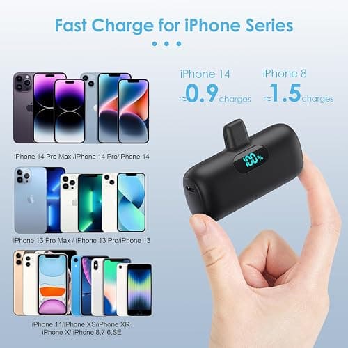 Mini Batterie Externe pour iPhone 5000mAh, Mise à Niveau 15W PD 3.0A Charge Rapide, Compact et Léger Power Bank Écran LCD Chargeur Portable Compatible avec iPhone 14/14 Pro Max/13/12/11/XR/X/8/7/6 thumbnail 3